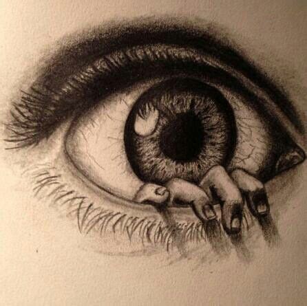 Incredibly drawn eye with a hand coming out of it ...