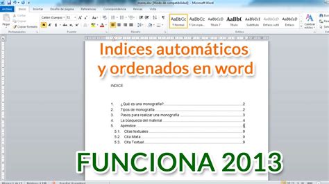 Indices automáticos ordenados en word   YouTube