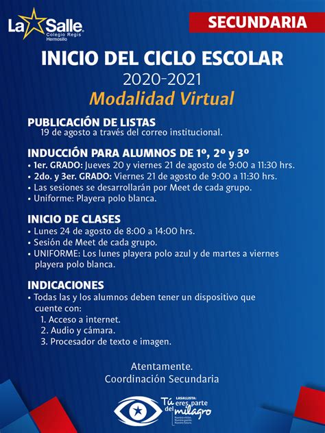 INICIO DE CLASES SECUNDARIA CICLO ESCOLAR 2020 2021 – Colegio Regis