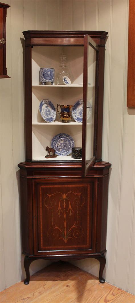 Inlaid Mahogany Corner Display Cabinet   Antiques Atlas