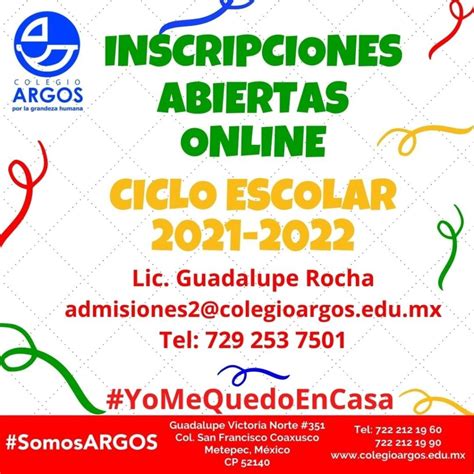INSCRIPCIONES AL CICLO ESCOLAR 2021 2022 – Colegio Argos