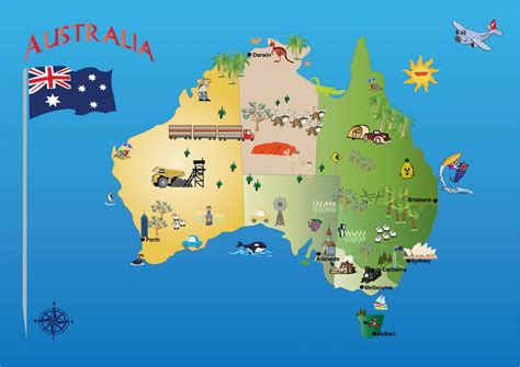 Interesting facts about Australia for kids, a map, flag and coloring ...