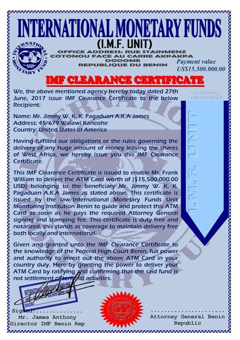 International Monetary Fund Clearance Certificate | TUTORE ...