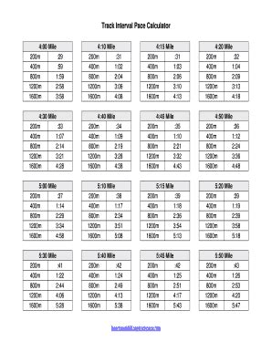 Interval Pace Chart   Fill Online, Printable, Fillable ...