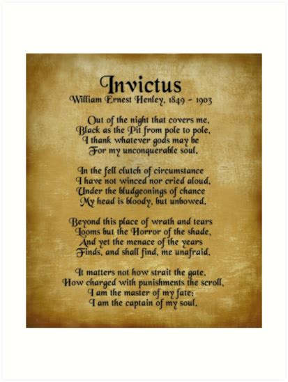 Invictus, Ernest Henley poem on parchment  Art Print by ...