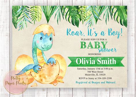 Invitación al Baby Shower de Dinosaurios Dinosaurio Bebé   Etsy España