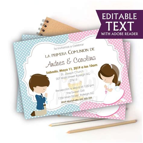 Invitación Primera Comunión con Texto Editable | Niño y Niña ...