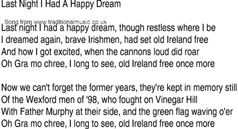 Irish Music, Song and Ballad Lyrics for: Last Night I Had ...