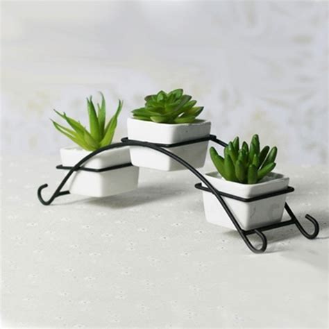 Iron stand with ceramic flower pots planters desktop ...