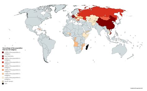 Irreligious population in former/current communist countries. : MapPorn