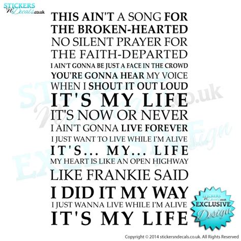 It s My Life   Bon Jovi Lyrics Wall Art  Sticker | Decal | Vinyl Graphic