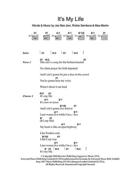 It s My Life sheet music by Bon Jovi  Lyrics & Chords – 103400