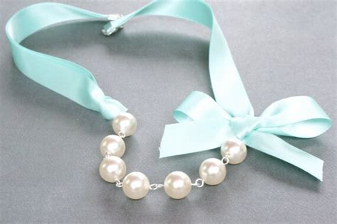 Items similar to Ribbons and pearls necklace. Tiffany blue wedding ...