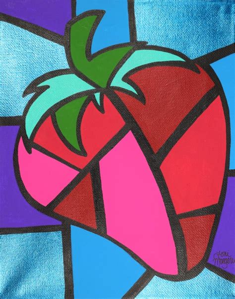 Items similar to Strawberry Cubism Art, Picasso Strawberry ...