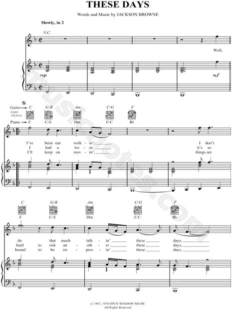 Jackson Browne  These Days  Sheet Music in F Major ...