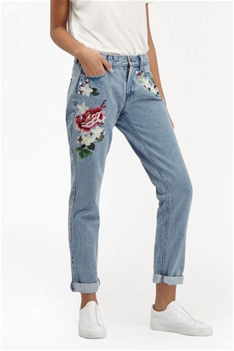 jeans, embroidered, rose, floral, embroidered jeans ...