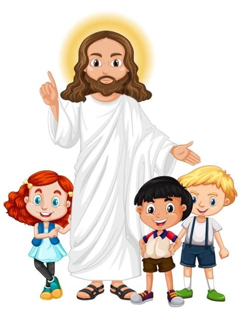 Jesús con un personaje de dibujos animados de grupo de niños | Vector ...