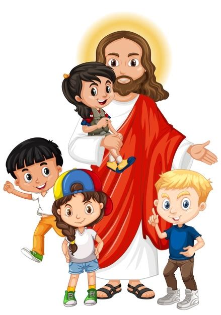 Jesús con un personaje de dibujos animados de grupo de niños | Vector ...