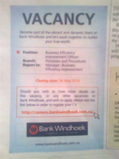 Jobs in Namibia: Vacancies : Personal Assistant : Bank ...