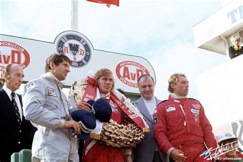 Jody Schekter, James Hunt and Jochen Mass on the podium at ...