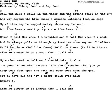 Johnny Cash song: I Call Him, lyrics and chords