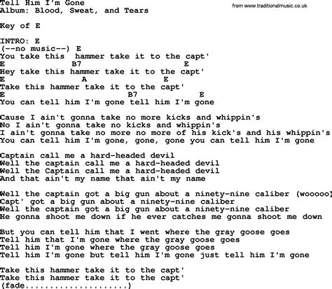 Johnny Cash song: Tell Him I m Gone, lyrics and chords