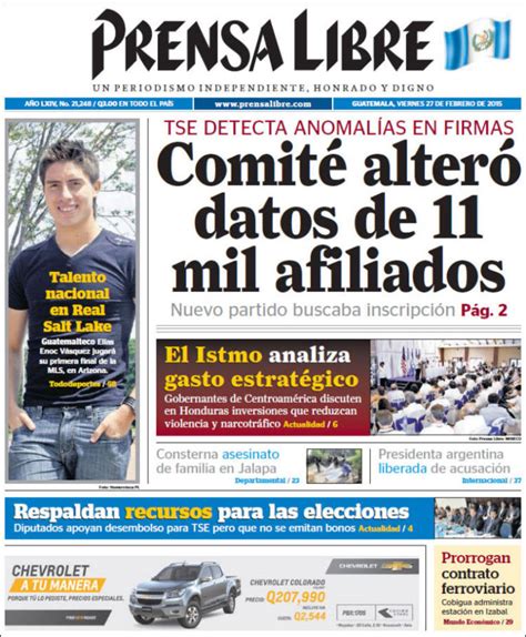 Journal Prensa Libre  Guatemala . Les Unes des journaux de ...