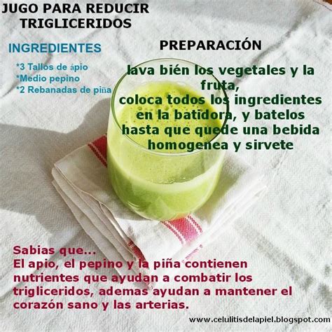 JUGO PARA REDUCIR TRIGLICERIDOS | Colesterol trigliceridos | Pinterest ...