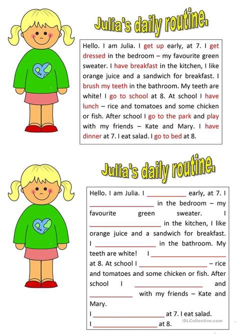 Julia s Daily Routine   English ESL Worksheets for distance learning ...
