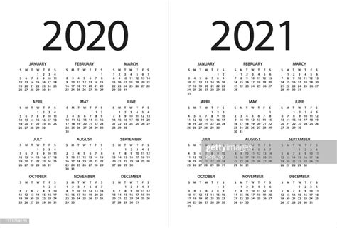 Kalender 2020 2021 Illustration Die Tage Beginnen Am Sonntag Stock ...