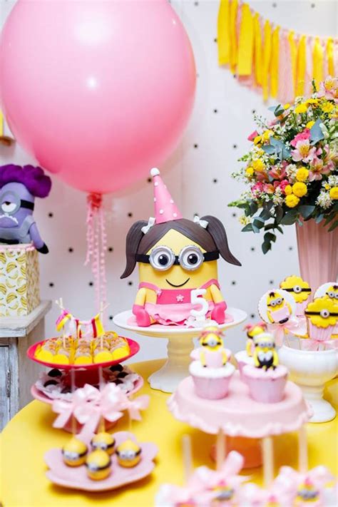 Kara s Party Ideas Pink Girly Minion Birthday Party | Kara ...