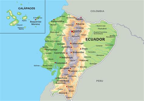Kart Ecuador: Se blant annet hovedstaden Quito og ...