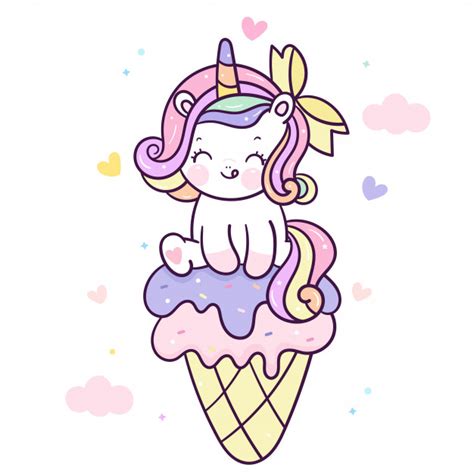 Kawaii cute unicornio en helado cartoon | Vector Premium