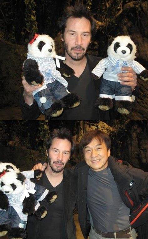Keanu Reeves and Jackie Chan Pose With Toy Pandas   E! Online