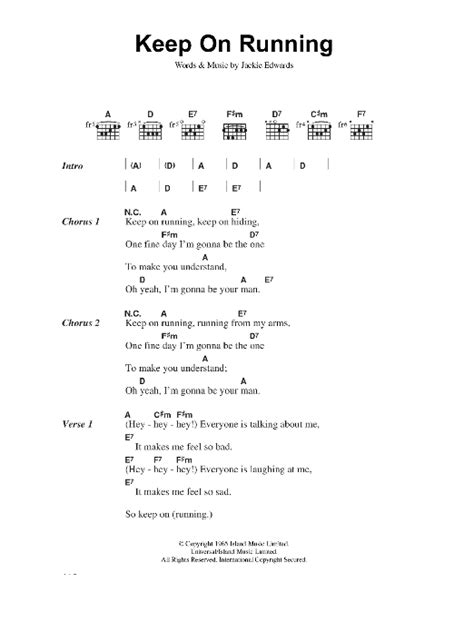 Keep On Running by The Spencer Davis Group   Guitar Chords ...