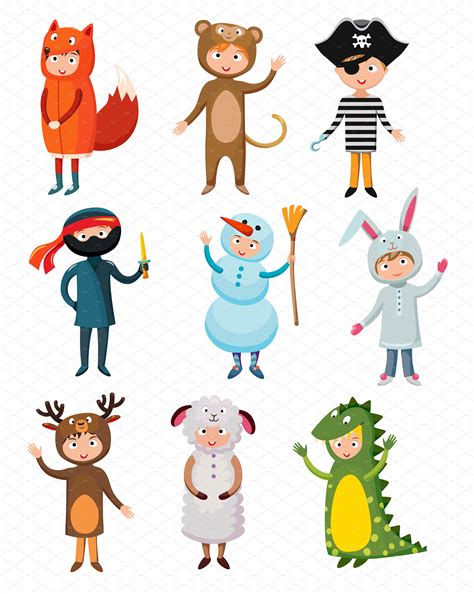 Kids different costumes vector ~ Illustrations ~ Creative ...
