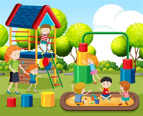 Kids playing on playground   Download Free Vector Art ...