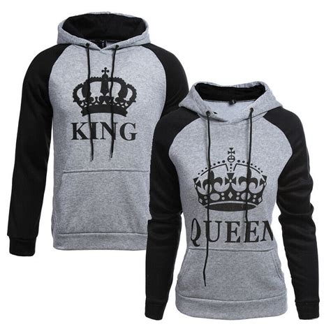 King & Queen Crown Couples Hoodie Sweatshirt Hooded Coat ...