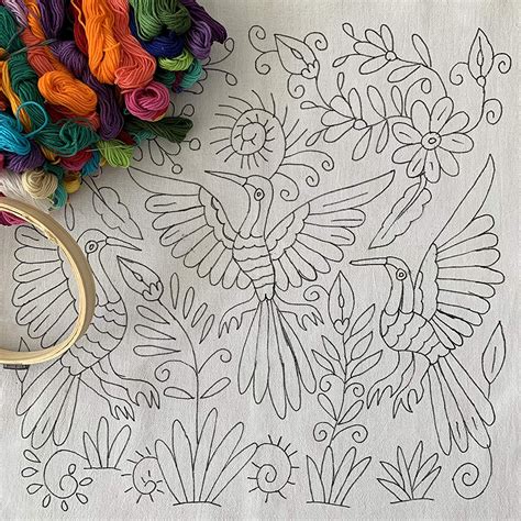 Kit De Bordado Tenango Manta Blanca Diseño Pájaros y Flores : Amazon ...
