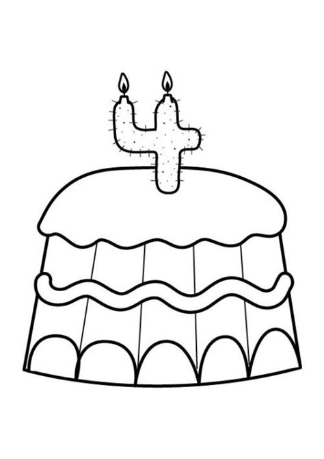 Kostenlose Malvorlage Geburtstag: Kuchen zum vierten ...