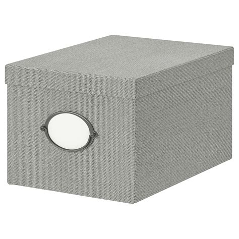 KVARNVIK Storage box with lid, gray, 9 ¾x13 ¾x7 ¾    IKEA