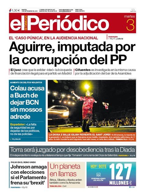 La portada de EL PERIÓDICO del 3 de septiembre del 2019