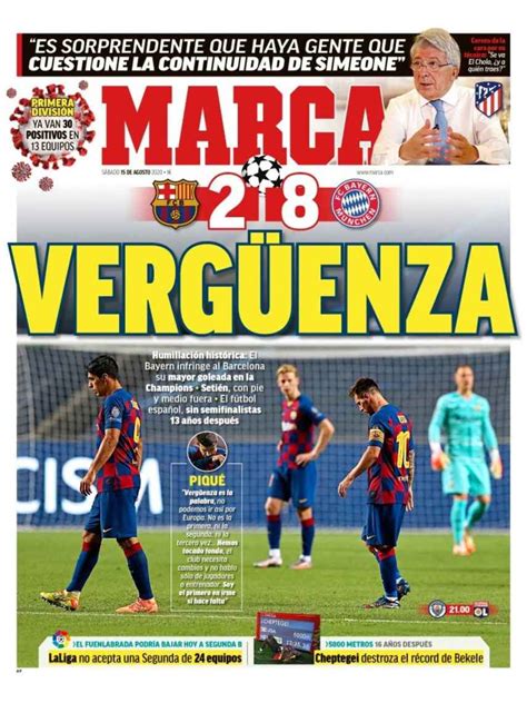 La portada del diario MARCA  15/08/2020