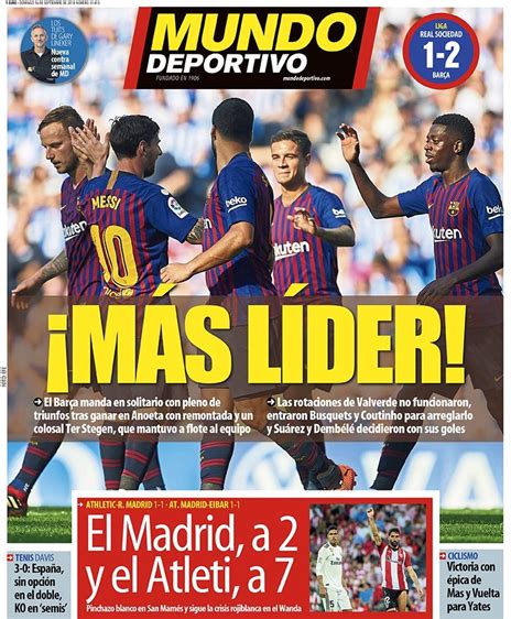 La portada del diario Mundo Deportivo  16/09/2018
