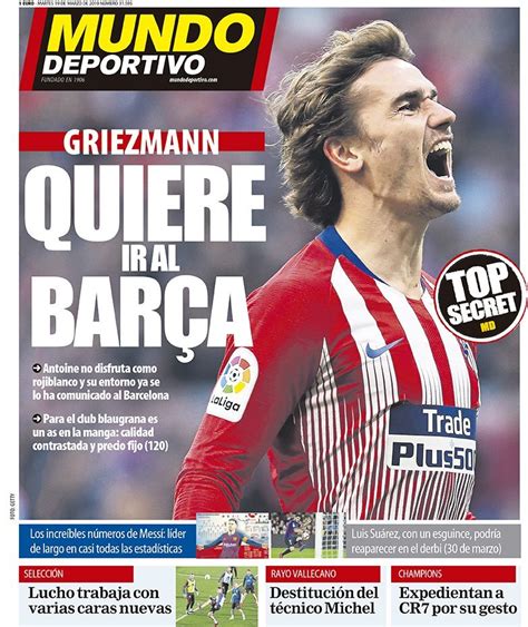 La portada del diario Mundo Deportivo  19/03/2019