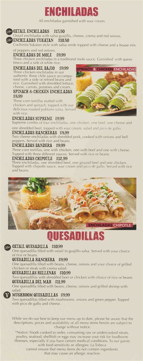 La Tolteca Menu | Authentic Mexican Food | Wilkes Barre ...