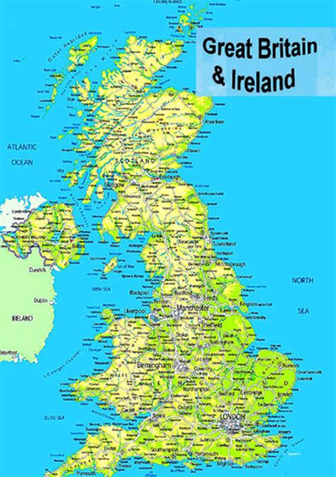laminated MAP OF GREAT BRITAIN UK ENGLAND SCOTLAND WALES ...