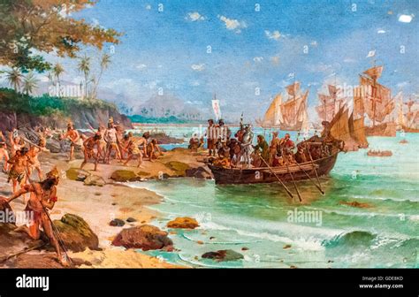Landing of Pedro Alvares Cabral in Porto Seguro, in 1500. Brazil Stock ...