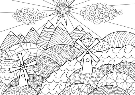 Landscape with mills   L&scapes Adult Coloring Pages