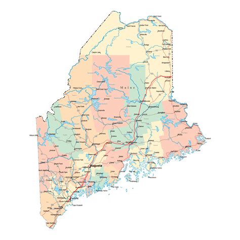 Large administrative map of Maine state with roads ...